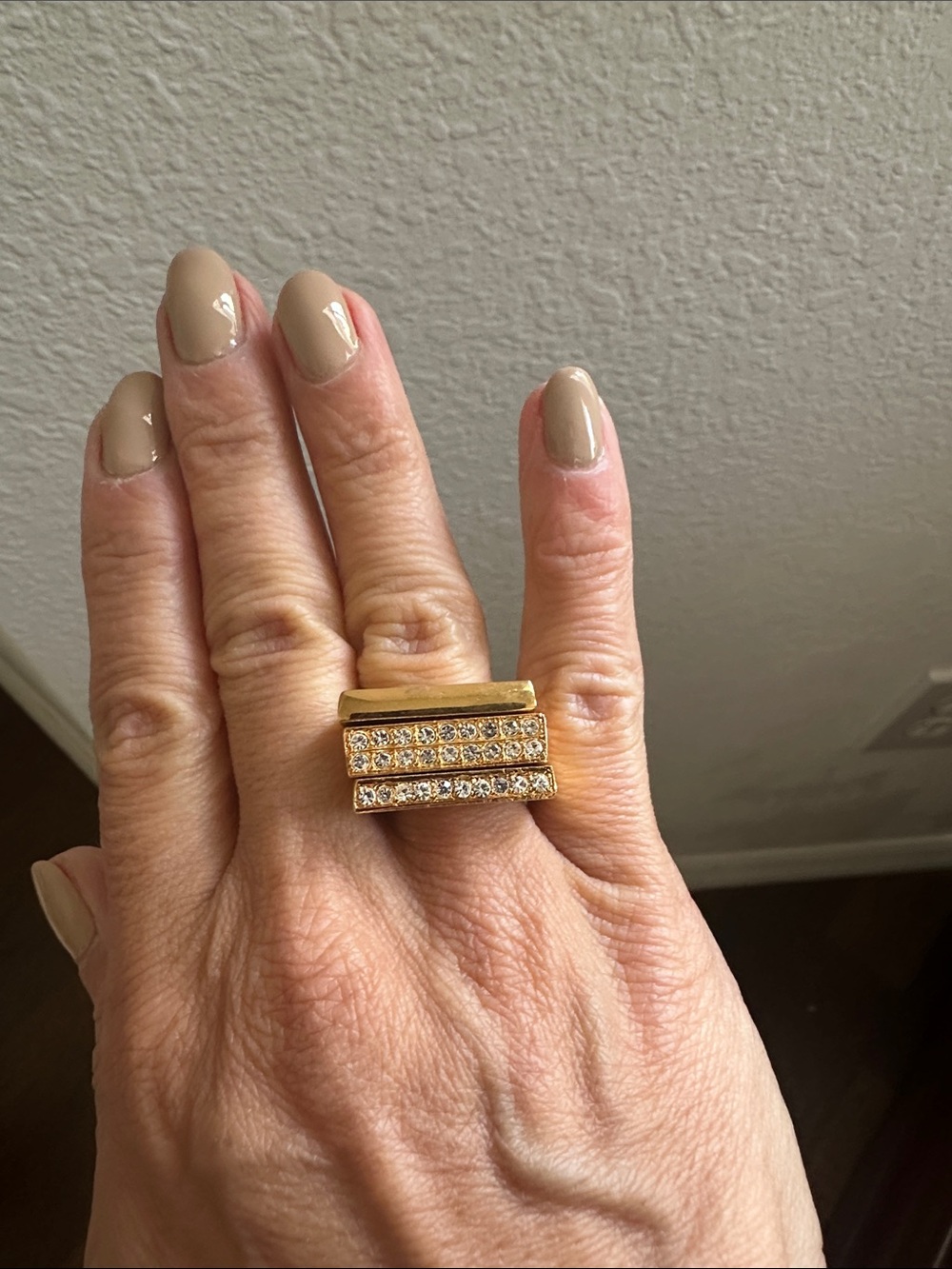 Kenneth Jay Lane Gold-Tone Triple Row Crystal Bar Ring